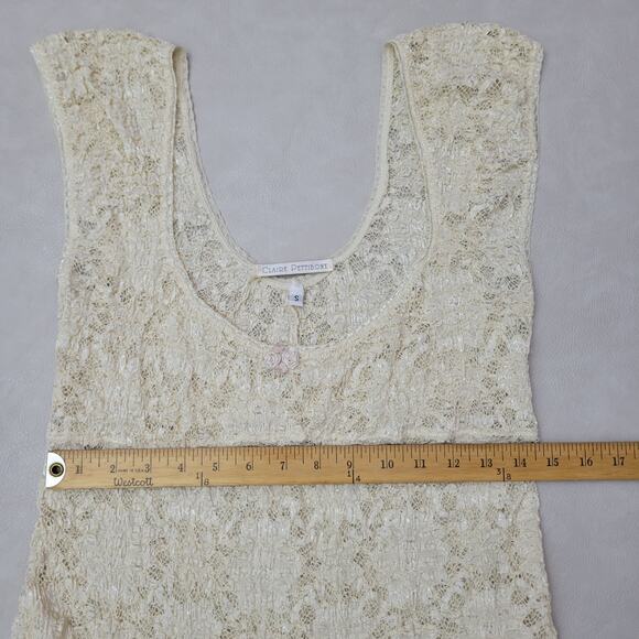 VTG Claire Pettibone Ivory Lace Mini Dress Sheer Size Small Babydoll Scoop Neck - Picture 6 of 7